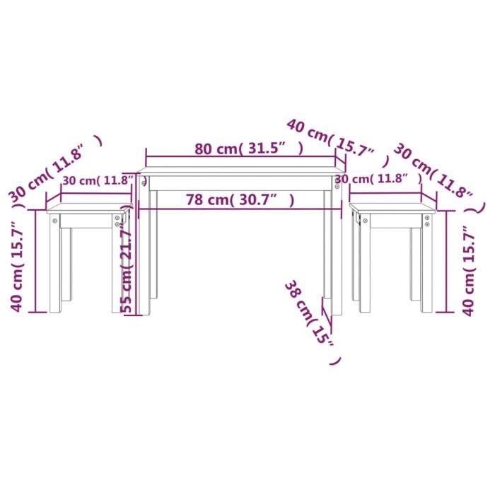VidaXL Nesting Tables 3 Pcs Black Solid Pine Wood 824982