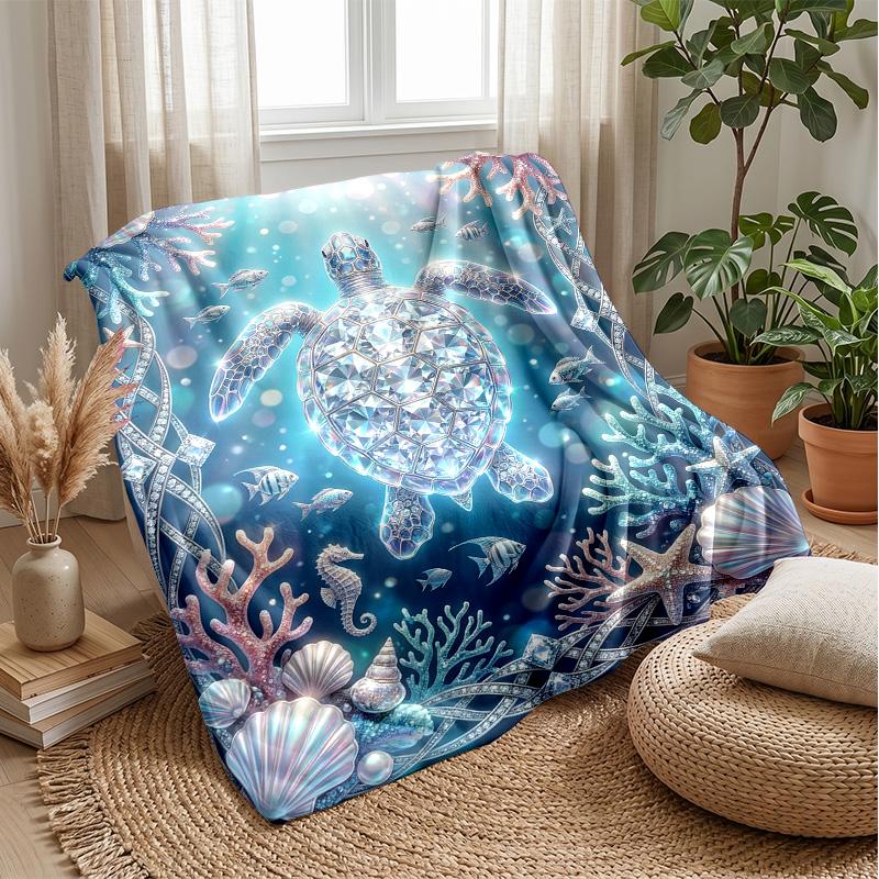 Oceanic Sparkle Turtles Theme blanket Lightweight Warm Flannel Blanket Decorative Throw Blanket for Home Decoration