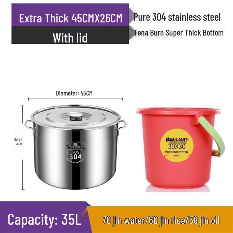 Extra dicker Eimer aus 304 Edelstahl: Großes Fassungsvermögen für Lake, Suppe, Reis und Wasser mit Deckel