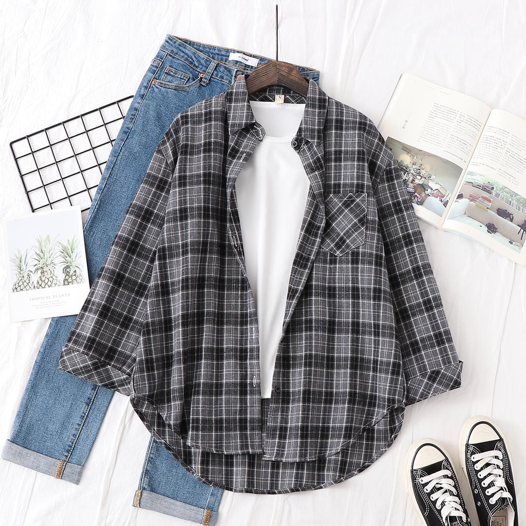 Camisa de Franela a Cuadros Fresca para Mujer 2025 Nuevas Blusas y Tops para Mujer Algodón Holgado Manga Larga Camisas Casuales Ropa Fina para Mujer