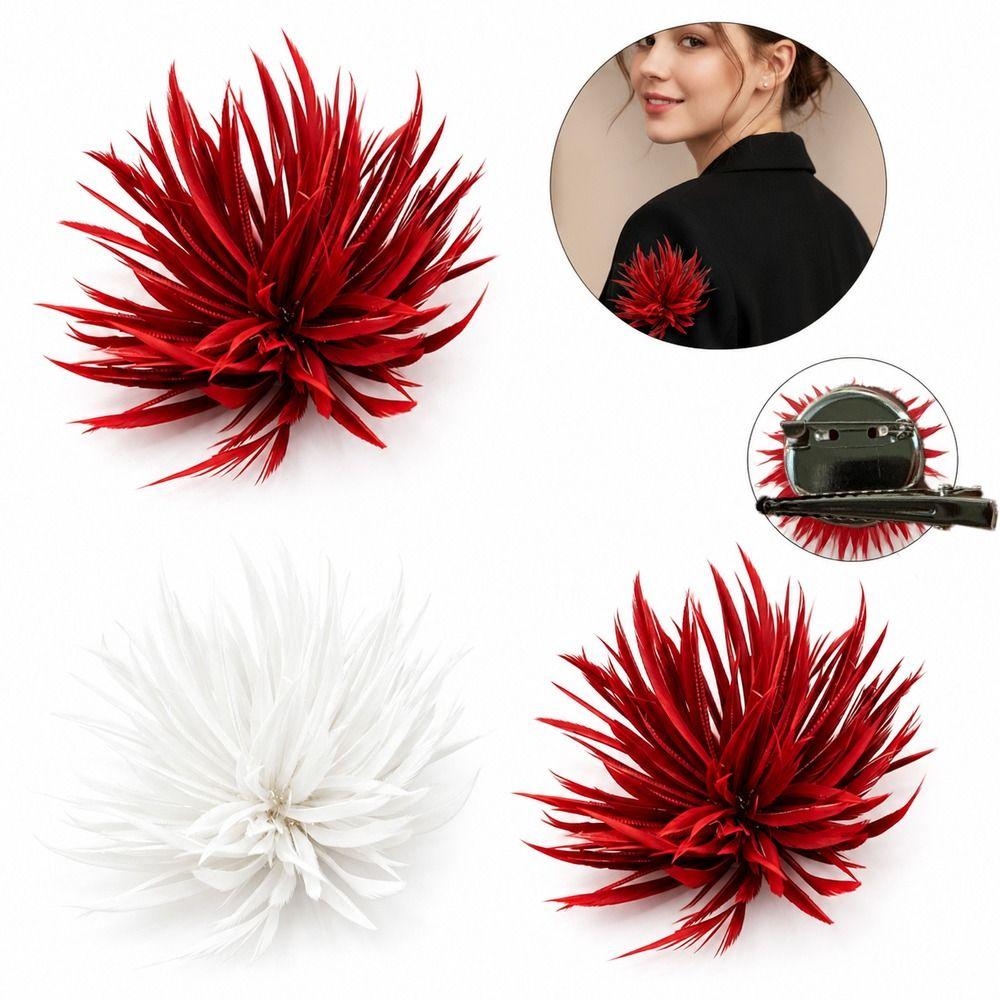 Feather Flower Brooch Pin Handmade Floral Lapel Pin Fashion Feather Flower Brooch Daily Wear