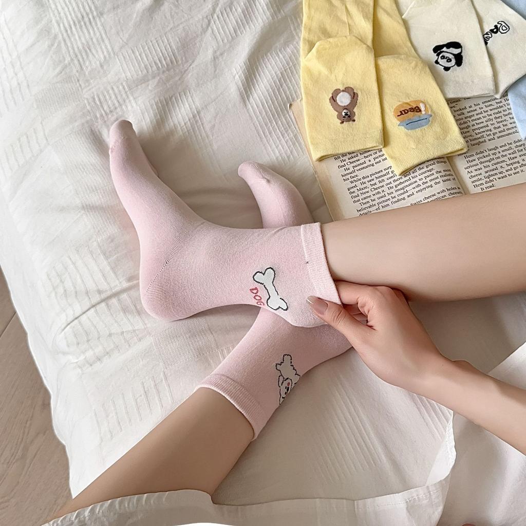 Women's Cartoon Animal Mid-tube Socks Summer Cute Trendy Creative A&B Style Soft Breathable Cotton Students Socks