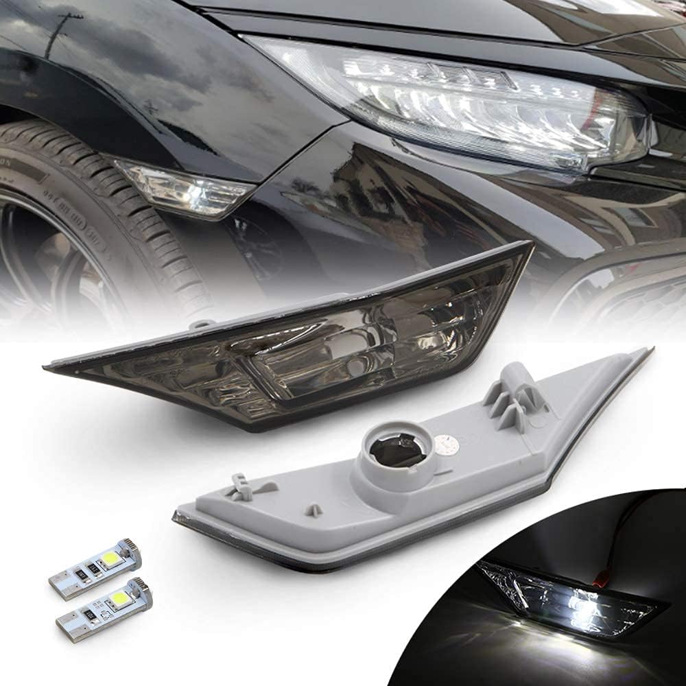 Front LED Side Marker Lights for Honda Civic 10th Gen 2016-2021 Coupe Hatchback With 2Pcs T10 Light Bulbs OEM#HO2551127N