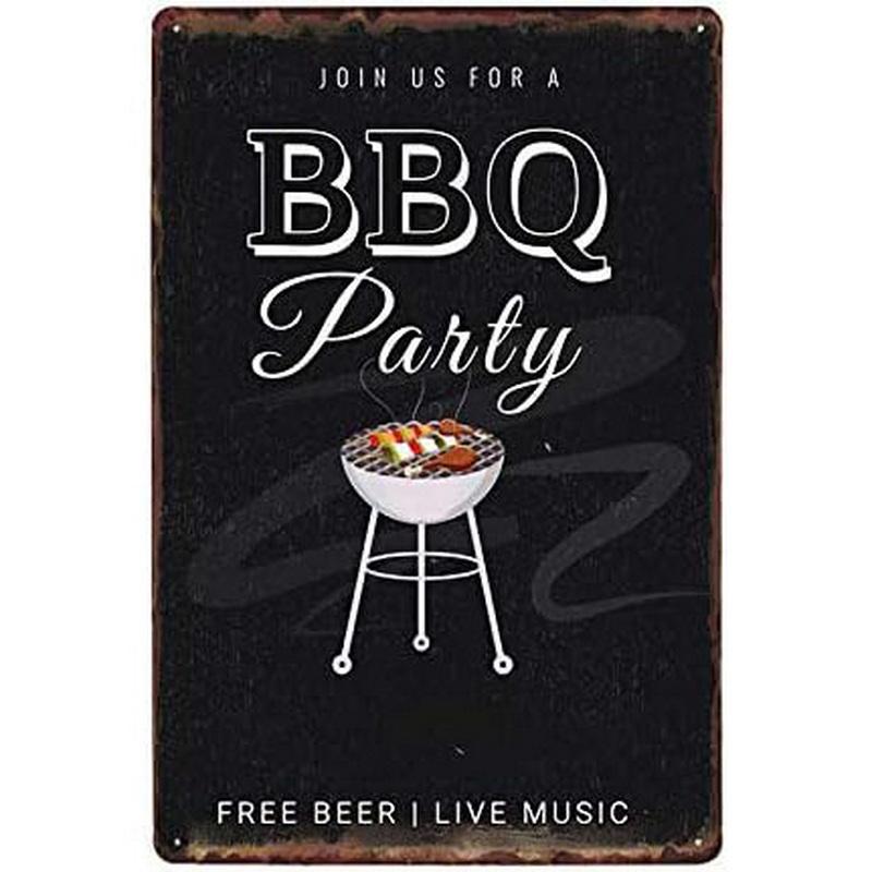 Metal Aluminum Signs BBQ Party Zone Wall Decoration Plaque Vintage Art Poster Iron Painting for Man Cave Home Cafe Garden Club