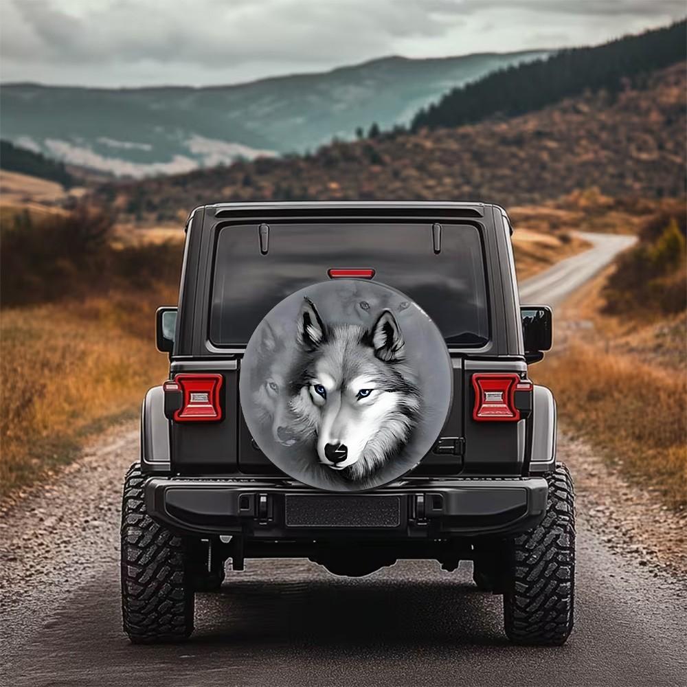 Wolf Head Spare Tire Cover Polyester Waterproof Protector for SUV Truck Outdoor Adventure