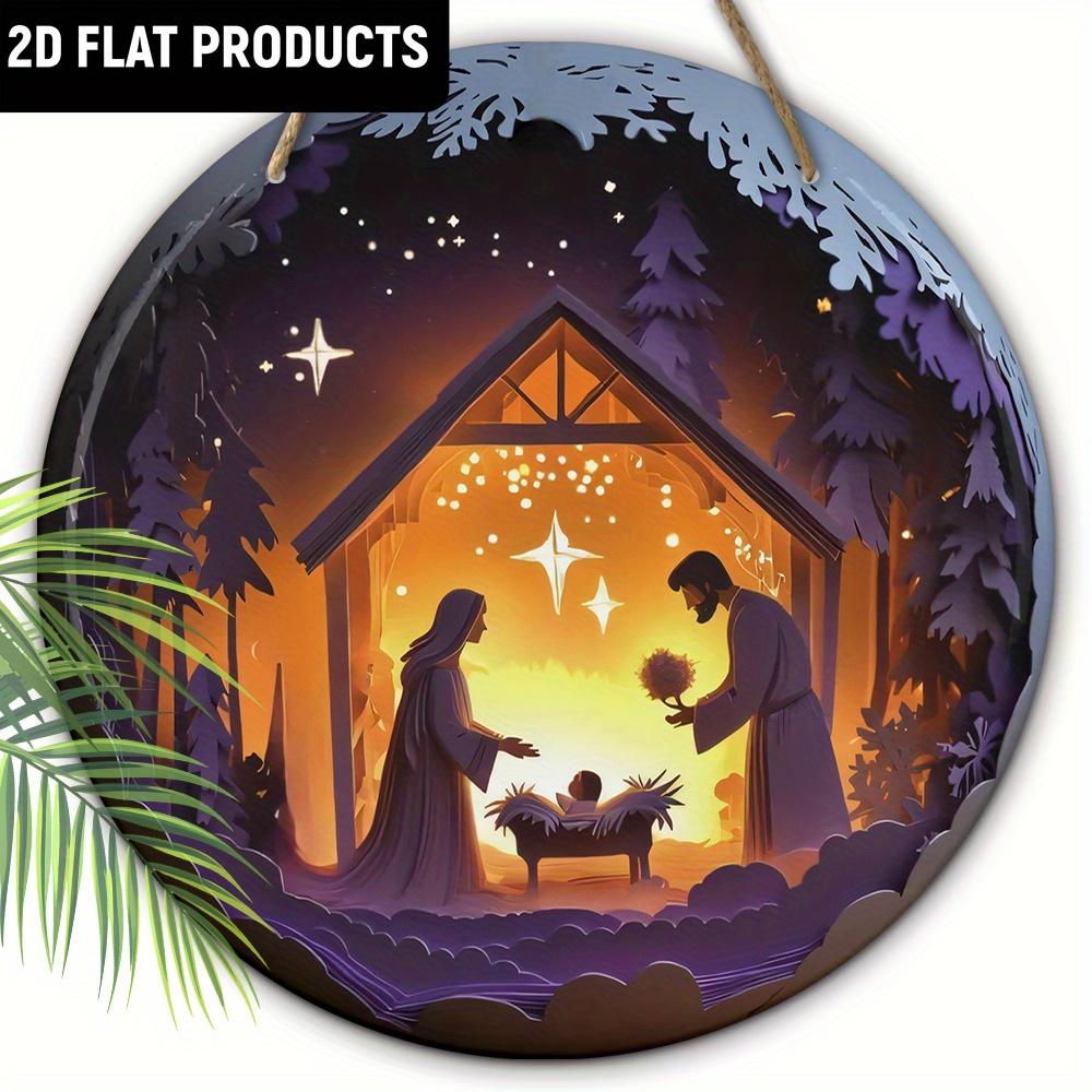 Wooden 2D Flat Scene Sign, Classic Wall Decor, Jesus's Birth Cottage & Star Design, for Door, Wall, Home, Room, Farmhouse, Street, Shop, Garage, Bar