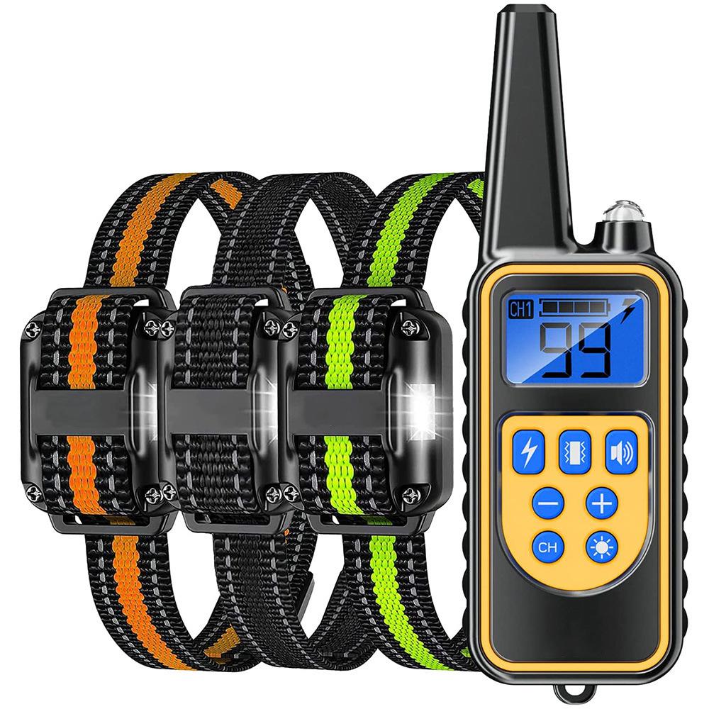 Rechargeable Remote Dog Training Collar, Waterproof Bark Stop Device, 800m Range, Automatic Shock Correction.