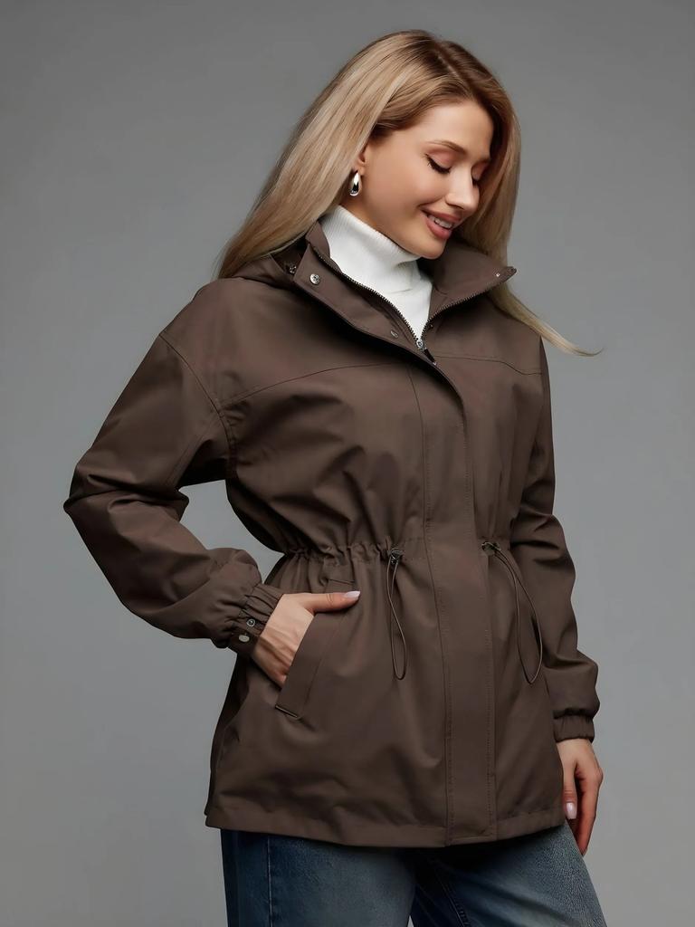 Giacca casual europea e americana da esterno con coulisse in vita, tuta sportiva da trekking, trench, giacca, abbigliamento da donna