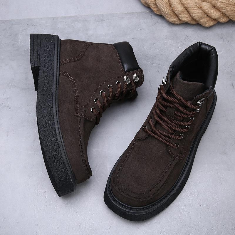 Autumn and winter new locomotive boots men's fur climbing retro thick-soled heightening men's boots high-top fashion versatile Martin boots