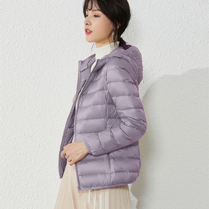 Down Jacket Women's Lightweight Short Hooded Autumn Winter White Duck Down Warm Jacket