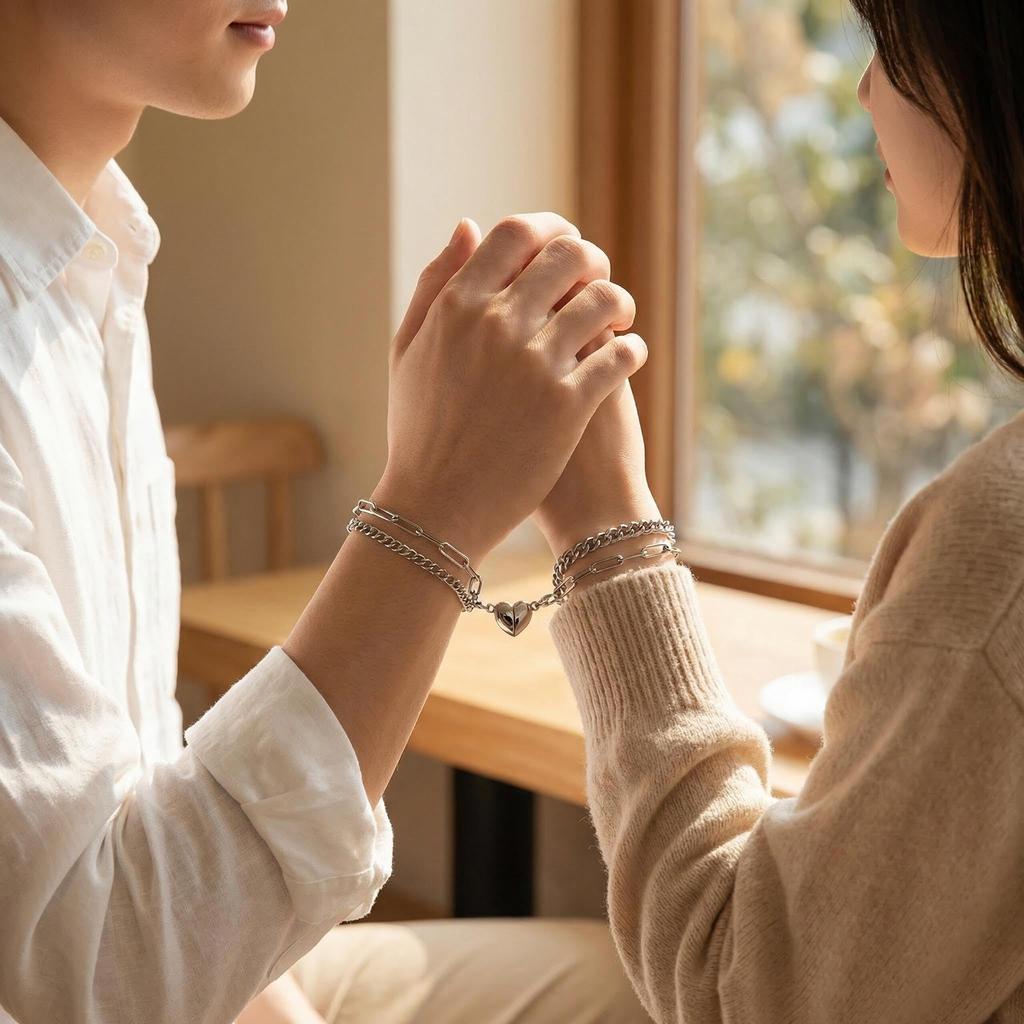 Lucana Pair Magnetic Couple Attachment Couple Magnet Heart Pair Bracelet Bracelets, Bracelets,