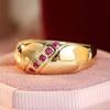 Vintage Inlaid Red CZ Women's Ring Classic Gold Color Geometry Daily Wear Party Jewelry Anniversary Gift