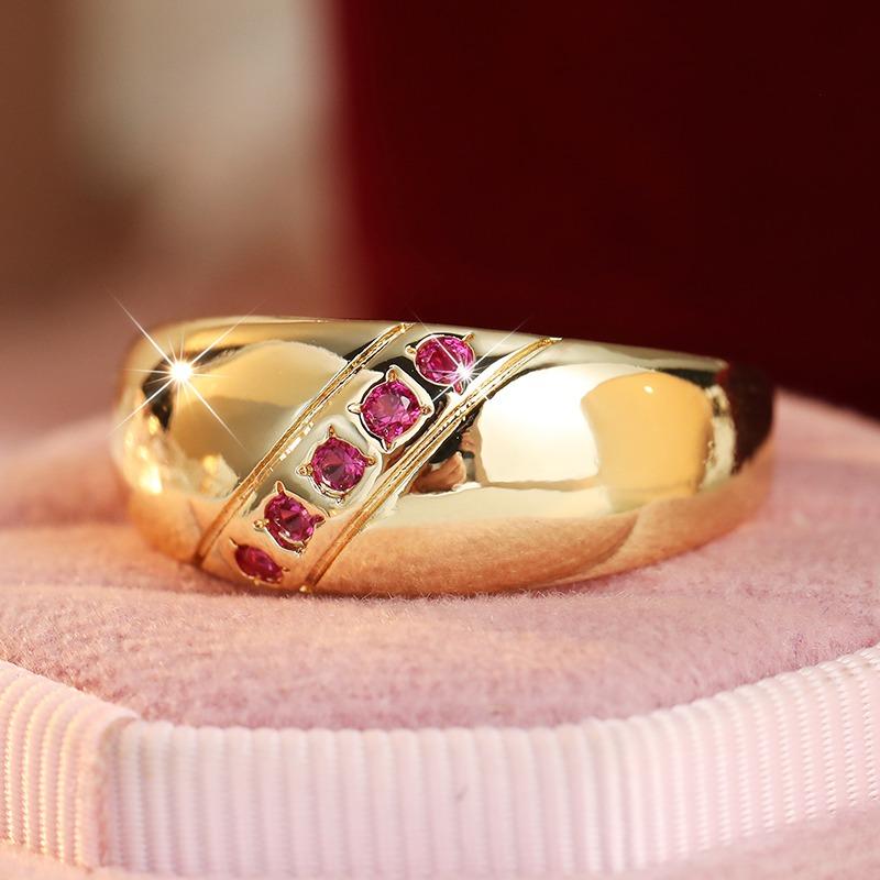 Vintage Inlaid Red CZ Women's Ring Classic Gold Color Geometry Daily Wear Party Jewelry Anniversary Gift