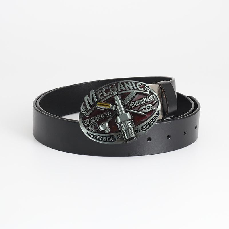 Retro New Men's Belt Cowhide Smooth Buckle Cowhide Belt Personalized Belt