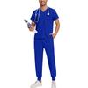 Men Quick Drying Fabric Solid Color V-neck Pocket Short Sleeved Pants Set Workwear