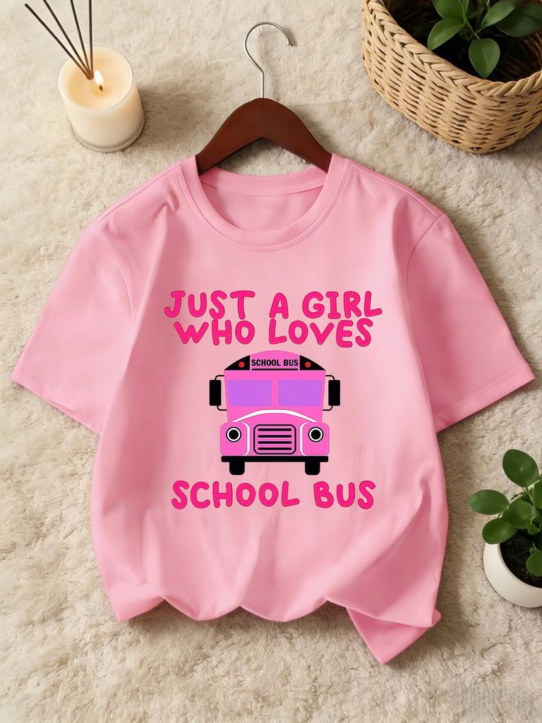 Pink School Bu Slogan Print Kid T Shirt Boys Girls Family Matching Tee Soft Cotton Short Sleeve Children Sweet Daily Casual Wear