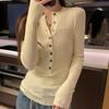 Women's Slim Fit Long Sleeve Knit Top with Half-Open Collar - 2025 Autumn/Winter Trend