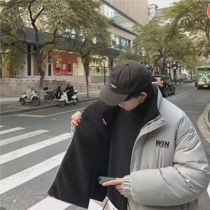 Men's Hong Kong Style Winter Lamb Fleece Cotton Coat - Trendy, Loose, Warm, and Thick Plus Velvet Jacket for Couples