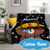 Custom Name Cute Cartoon Brown Bear Blanket bed sofa Blanket Flannel Blanket for Camping, Hiking, Picnic Essentials,gift for Fan family