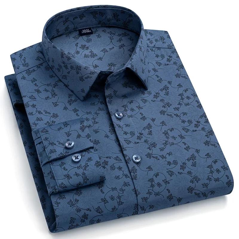 

New In Shirt Printing Long-sleeve Shirts for Men Vintage Slim Fit Formal Plain Shirt Soft Plaid Fashion Designer Casual Clothes 45