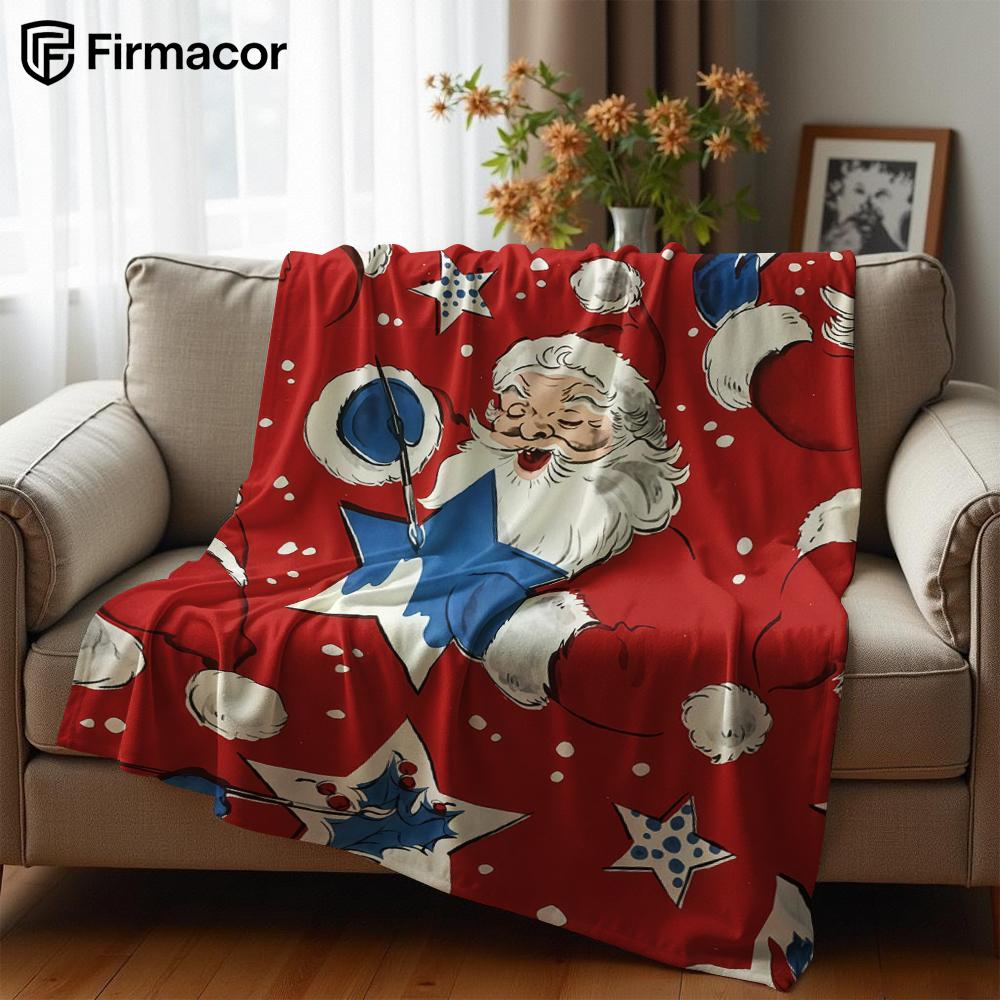 Red Christmas Star Cartoon Anime Print Flannel Blanket Soft Warm Throw for Kids Bedroom Sofa Bed Christmas Office Car