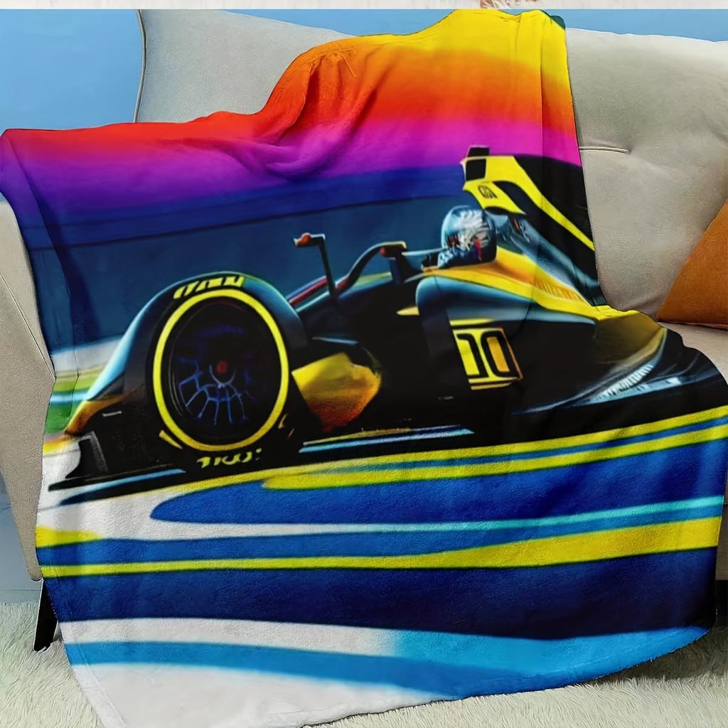 Colorful Racing Motorcycle Design Flannel Printed Blanket Suitable for All Seasons Suitable for Living Room Office Sofa Travel
