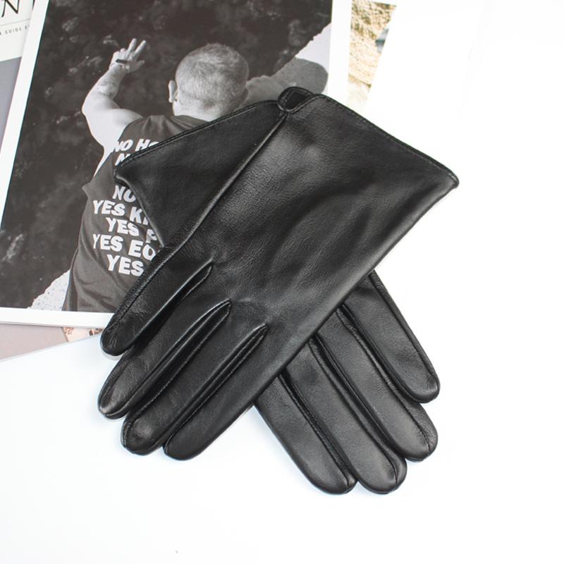 Men's Sheepskin Driving Gloves Solid Color Thin Single Leather Unlined Touch Screen Fashion Ripple Riding Motorcycle Gloves