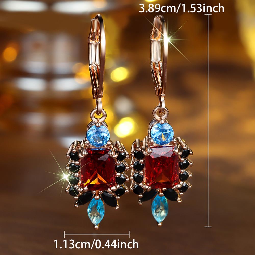 Vintage Red Black Zircon Drop Dangle Earrings for Women Luxury Gold Color Wedding Earrings Party Jewelry Gifts