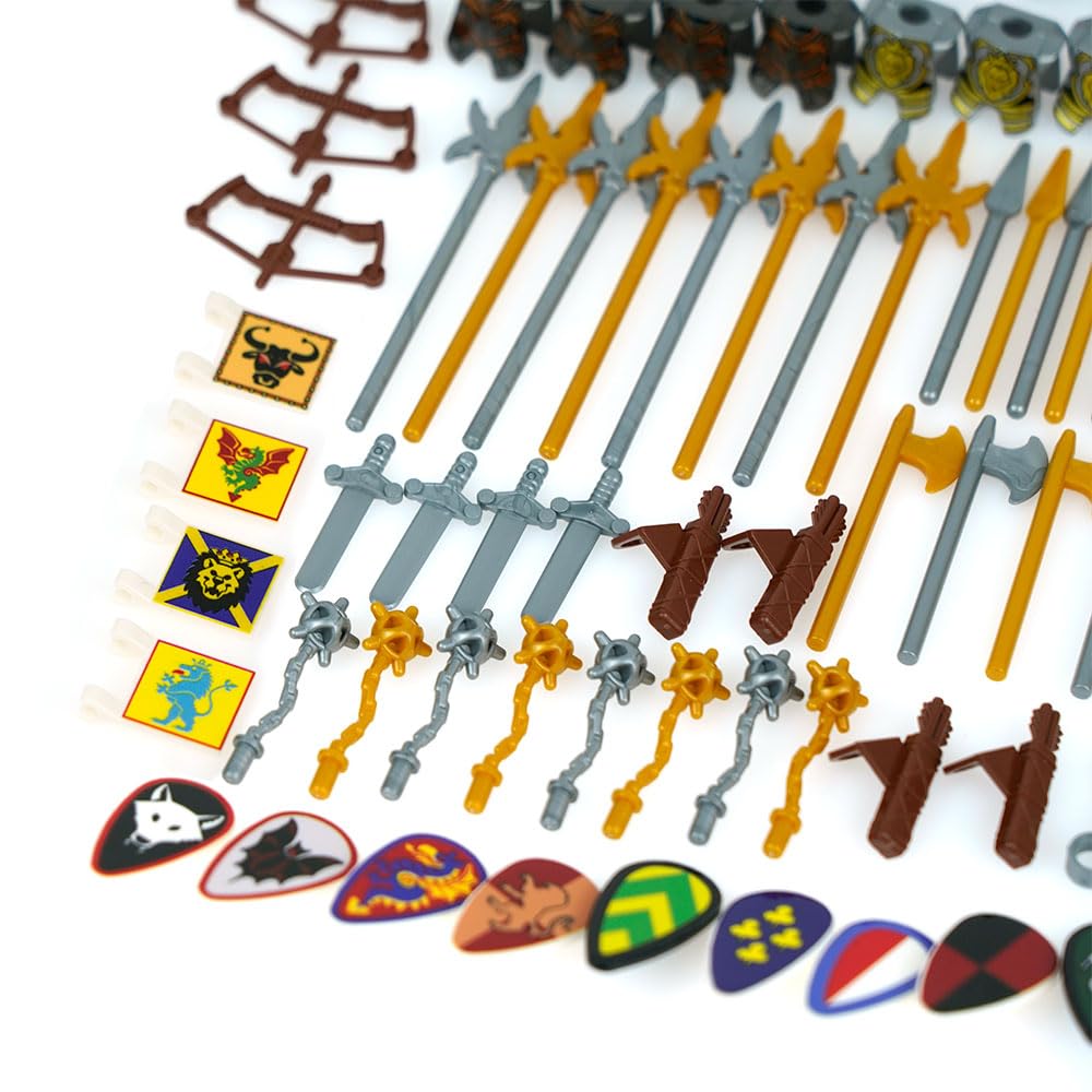 Medieval Knight Weapon Armor Parts Helmet Sword Shield Bow and Arrow Building Blocks Accessory Kit for Soldier Figures Castle Equipment Set