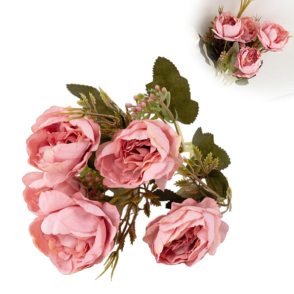 

6-Headed Autumn Peony 5-Fork Rosebud Bouquet Artificial Silk Flowers For Home Living Room Wedding Decor Floral Arrangement Gift