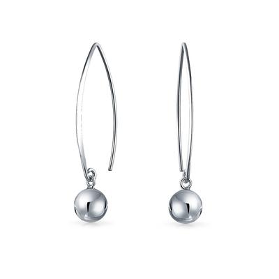 Minimalist Geometric Linear Long Thin Ear Wire Threader Ball Drop Earrings for Women Teens Sterling Silver 8MM Beads .925
