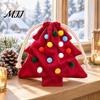 Christmas Tree Hanging Ornaments Drawstring Gift Bag, Plush Pom Bell Party Containers Ornament, Reusable Candy Pouch Decor for Holiday Door