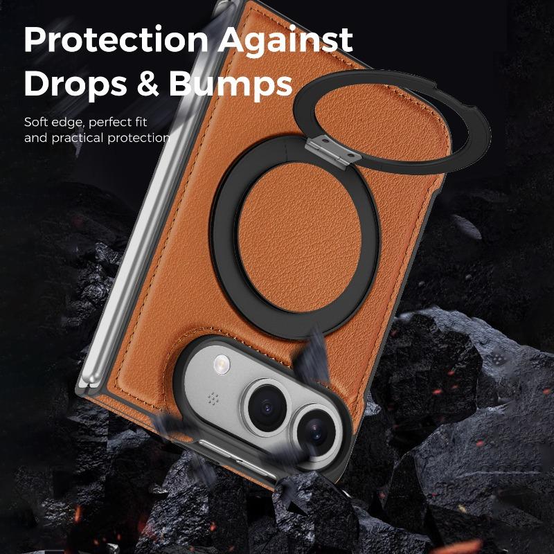 Wireless Charging Magnetic Leather Phone Cover for Iphone Ultra Iphone Fold Ring Stand Phone Case Anti Fall Bumper Case