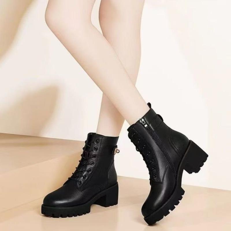 Soft Leather Shoes with Thick Heels and Short Boots, New Style Ankle Boots, Women's Snow Boots