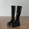 Winter Platform Wedges Heel Women Knee High Boots Fashion Back Zippers Shoes Cosy Soft Leather Long Booties