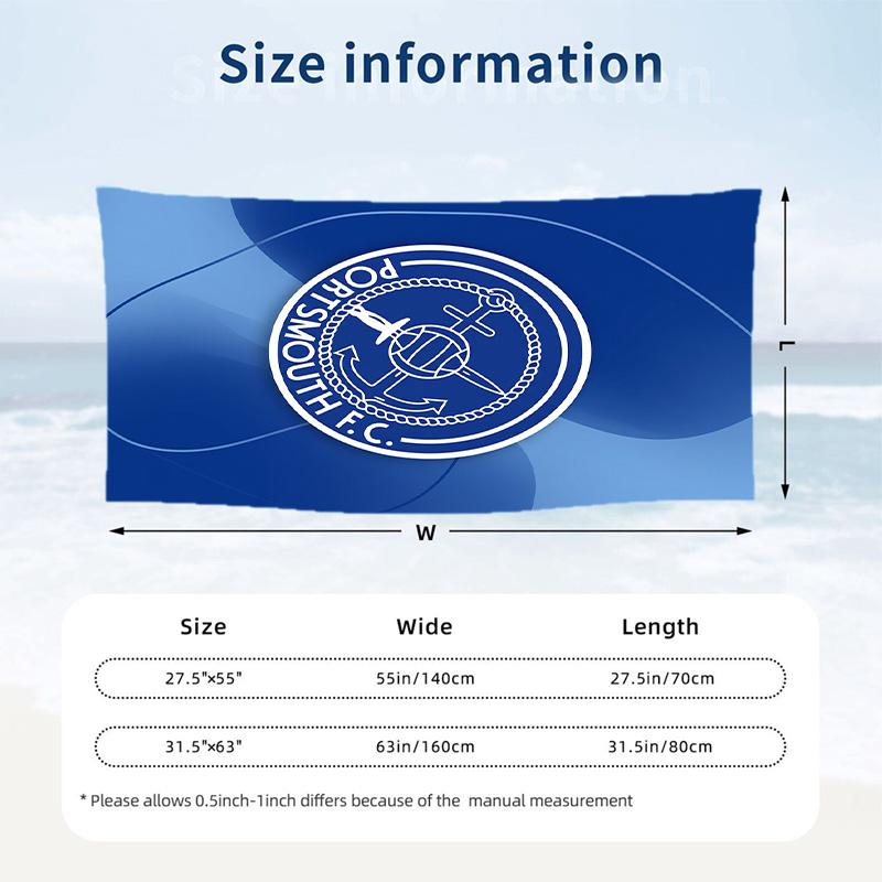 Toalla de Playa de Secado Rápido Portsmouth FC Impresa Microfibra Absorbente Portátil de Viaje Toalla de Natación