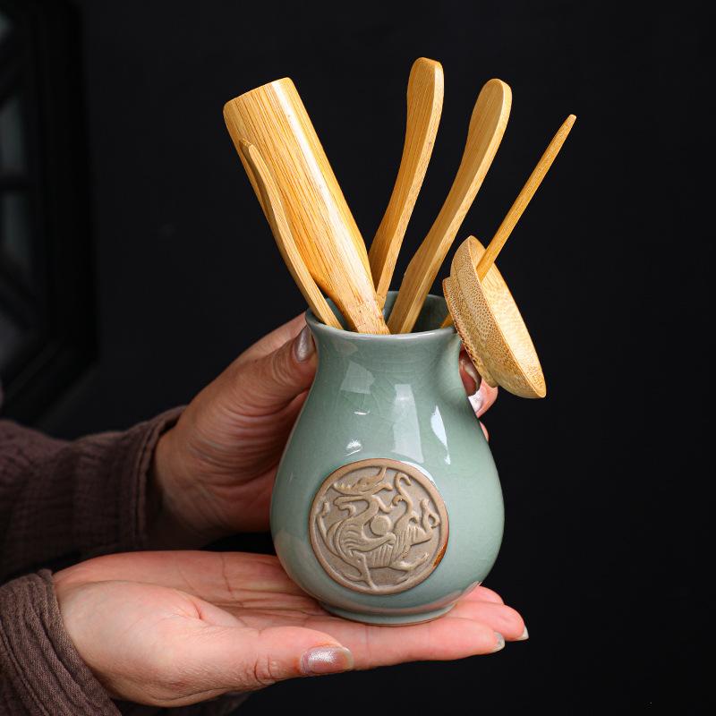 Tea set, tea tray accessories, Kung Fu tea ceremony set, ceramic bamboo six gentlemen set, Daquan storage, ceramic tea ceremony set