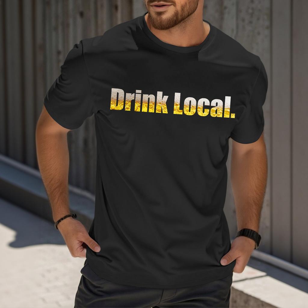 Camiseta Masculina Casual de Manga Curta com Estampa e Gola Careca