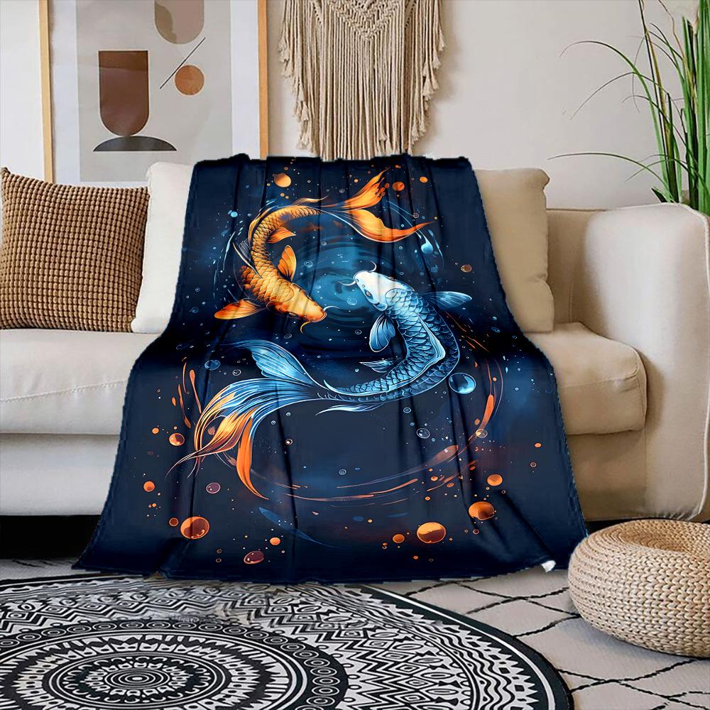 

Multiple sizes Koi fish swimming opposite Print Blanket Warm Soft Suitable for All Seasons for Home Sofa Travel Camping Picnics 75x100cm