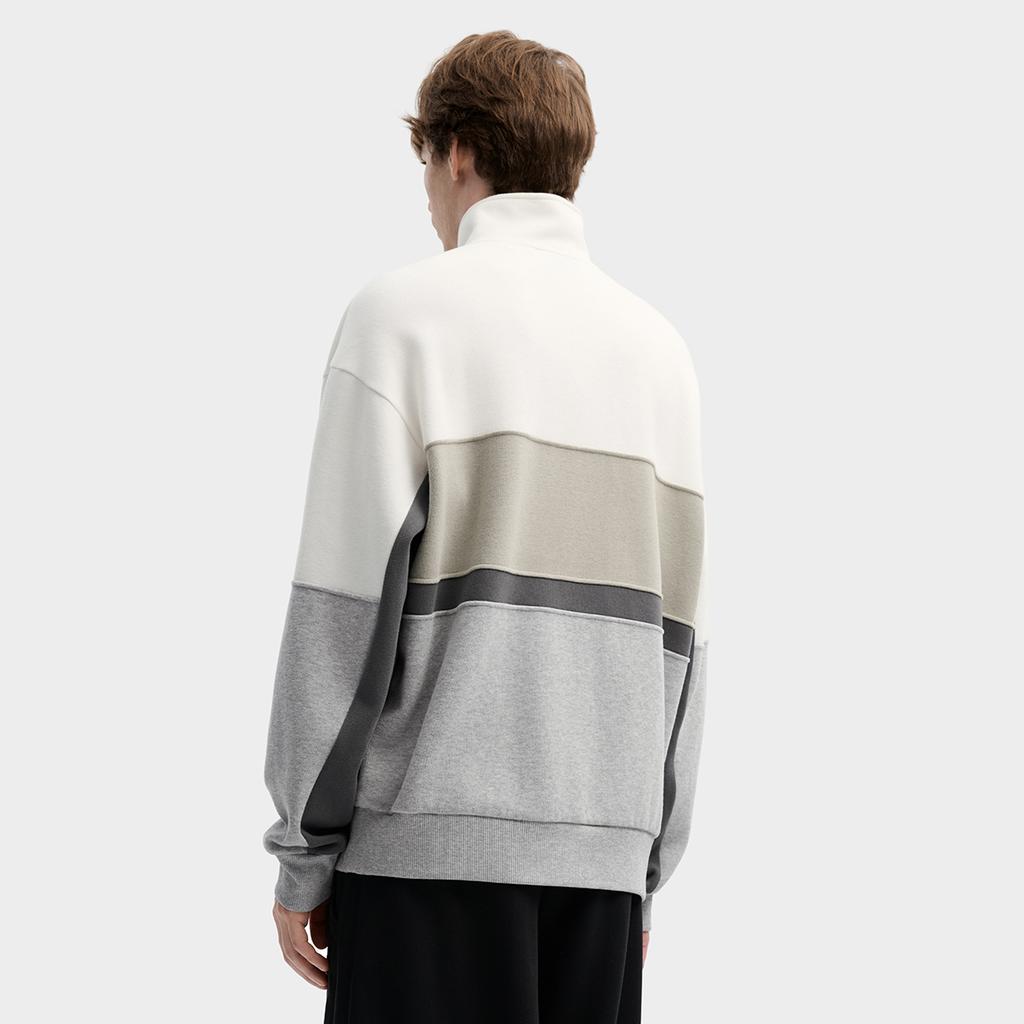 FILA Original Fashion Classic Retro Sports Casual Personality Trend Striped Color Block Comfortable Versatile Half-Zip Loose Sweatshirt F11M619211FWT