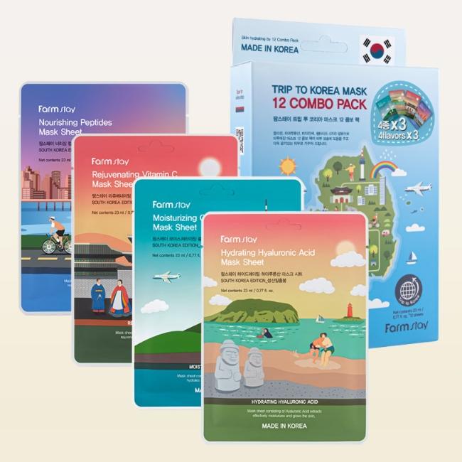 FARM STAY Trip To Korea Mask Pack Set (1BOX / 12 Sheets) 23ml / 0.78 Fl.oz. Per Sheet  (3 Options)