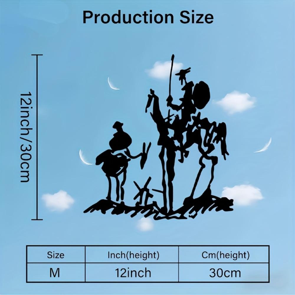 1 Stück 2D Flach Don Quijote Sancho Pansa Metall Wandkunst Schwarze Silhouette Dekorative Plakette für Wohnzimmer Arbeitszimmer Flur
