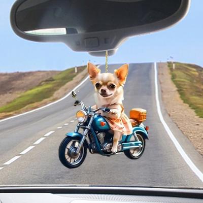 Radfahren Hund Auto Anhänger 2D Acryl Rückspiegel Anhänger Lustiges Thema Hängende Dekoration Hundeliebhaber Geschenke