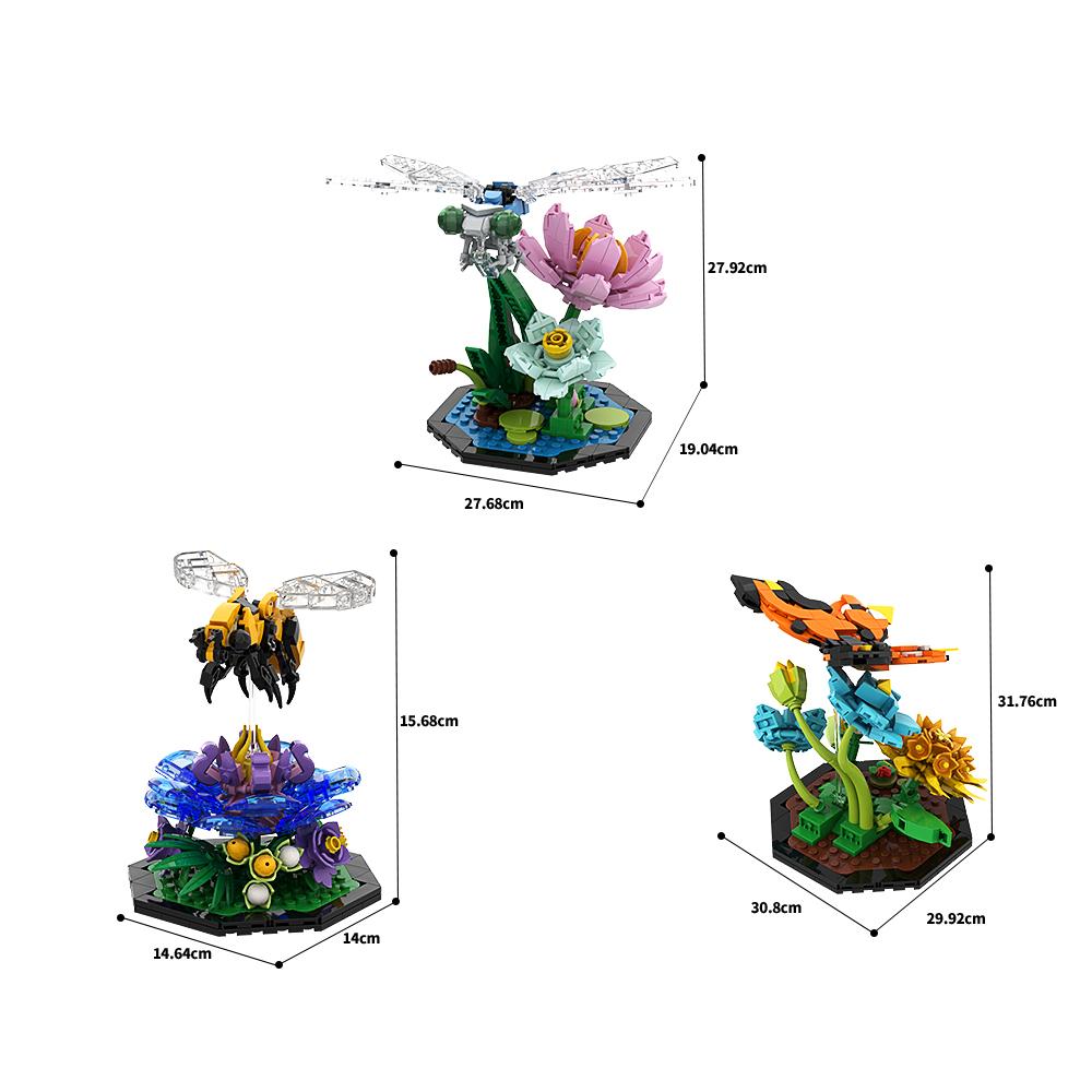 Gobricks MOC Honeybee Butterfly Dragonfly Bricks Cute Model Bee Garden DIY Building Blocks Set Educational Toys For Kids Gift