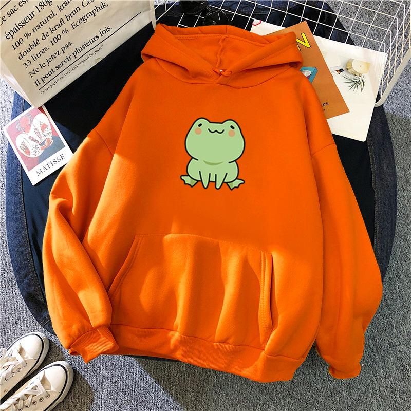 Felpa con cappuccio unisex tinta unita modello rana Felpa