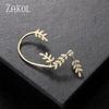ZAKOL Gold Color Plated Metal Leaf Clip Earrings for Women Ear Clips Without Piercing Sparkling Zircon Ear Cuff Fashion Zircon