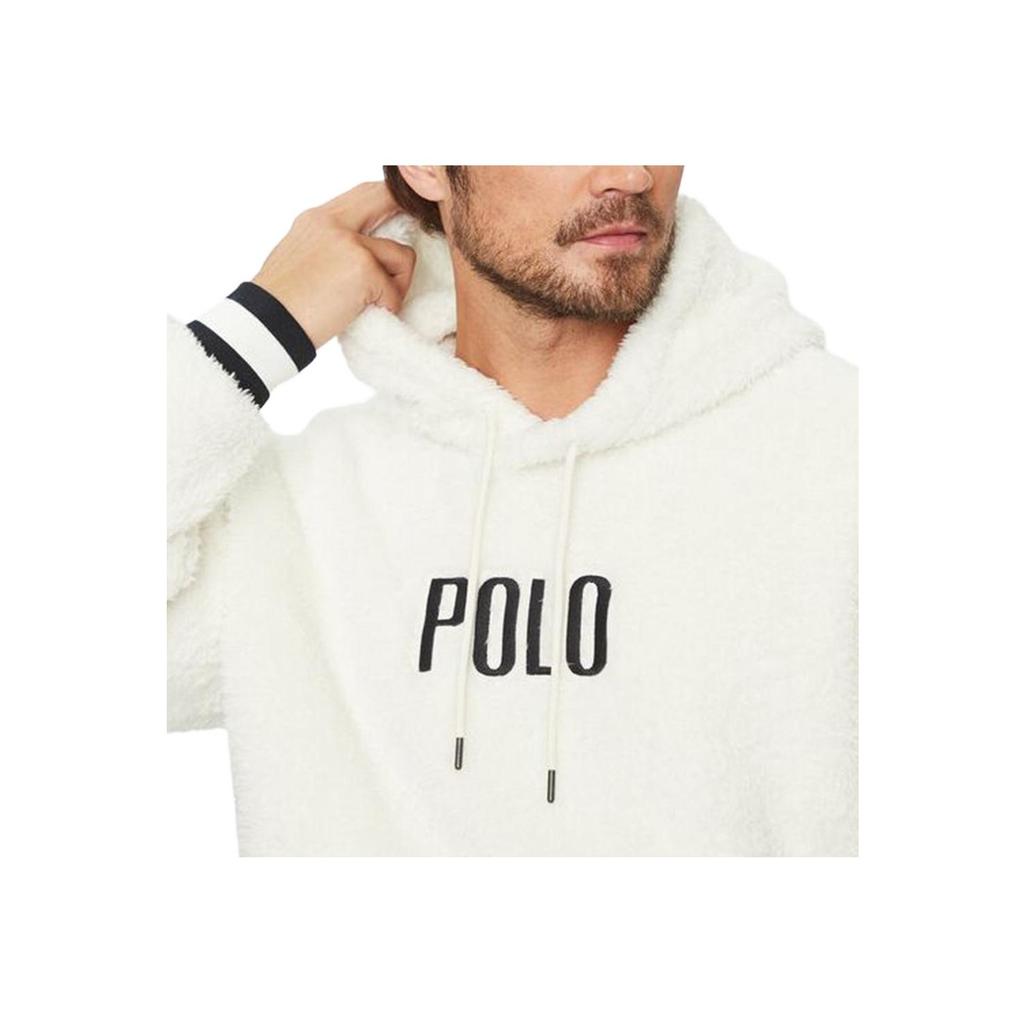 Polo Ralph Lauren Letter Print Hooded Drawstring Long Sleeve Fleece Jacket Men Jacket White 710920251-001