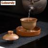 110 ml Retro Old Rock Clay glasierter Gaiwan Japanische Grobkeramik Teeterrine Teebereiter Deckelschale Chinesisches Kung Fu Teeservice Kunsthandwerk