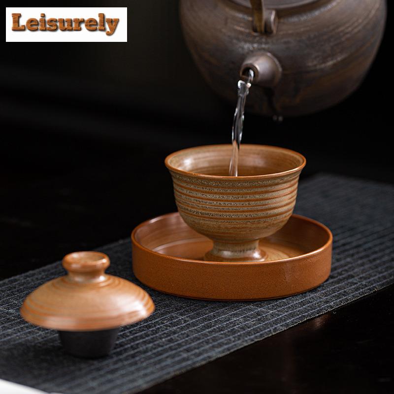 110 ml Retro Old Rock Clay glasierter Gaiwan Japanische Grobkeramik Teeterrine Teebereiter Deckelschale Chinesisches Kung Fu Teeservice Kunsthandwerk