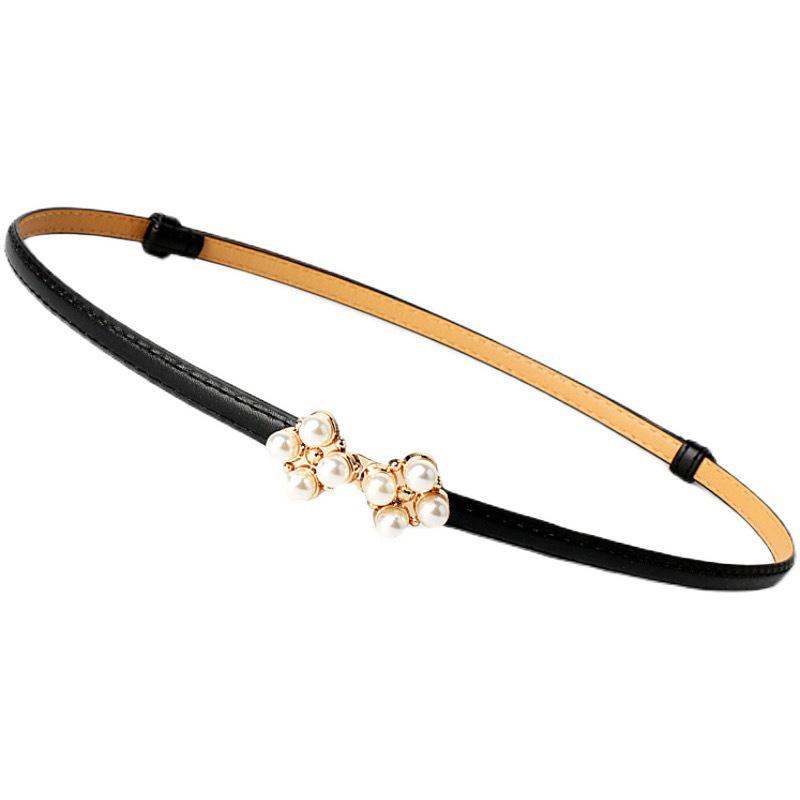 Adjustable Pearl Waist Belt for Women: Thin, Decorative, High-Quality Leather, Perfect for Suits & Coats, Ideal Summer Accessory.
